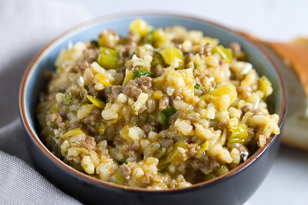 Leek and Ground Beef Risotto - Balkan Lunch Box
