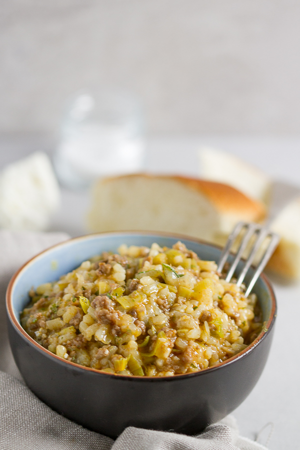 Leek and Ground Beef Risotto - Balkan Lunch Box